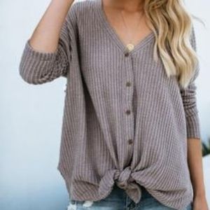 Thermal Button down knotted top
